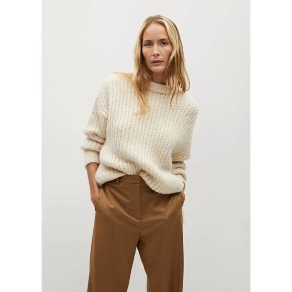 Mango Fringe Knit Sweater Ecru New - Picture 2 of 5